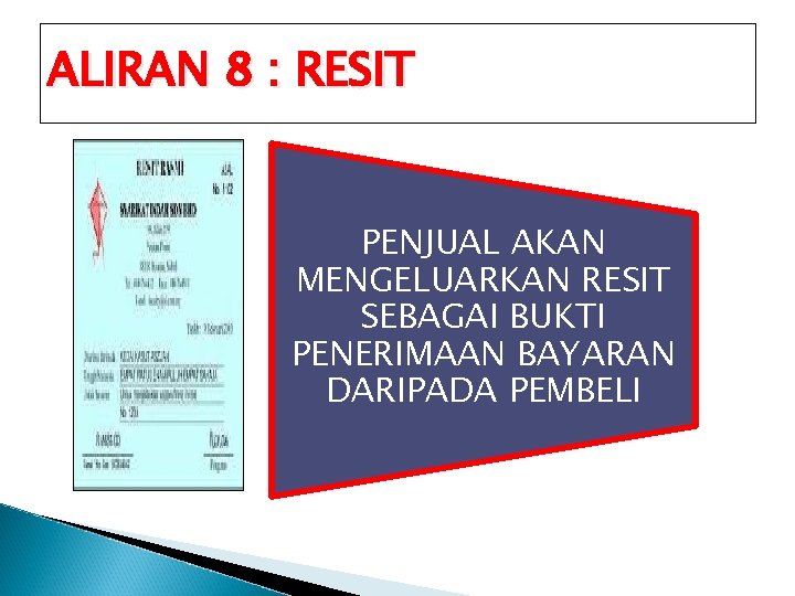 ALIRAN 8 : RESIT PENJUAL AKAN MENGELUARKAN RESIT SEBAGAI BUKTI PENERIMAAN BAYARAN DARIPADA PEMBELI