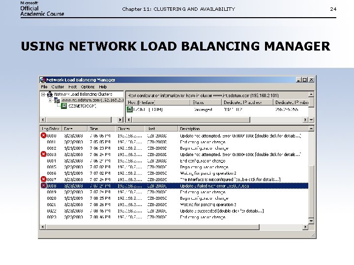Chapter 11: CLUSTERING AND AVAILABILITY 24 USING NETWORK LOAD BALANCING MANAGER Chapter 11: CLUSTERING AND AVAILABILITY 24 USING NETWORK LOAD BALANCING MANAGER