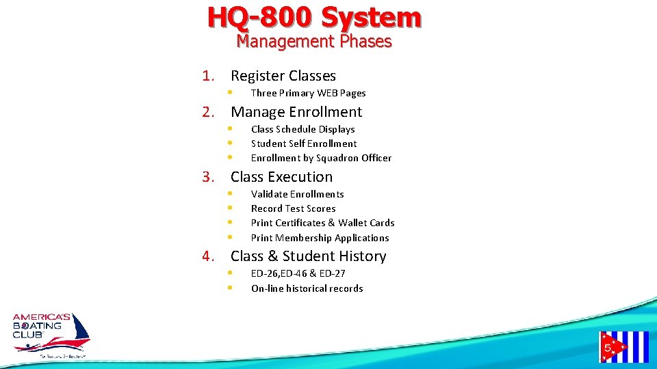 HQ-800 System Management Phases 1. Register Classes • Three Primary WEB Pages 2. Manage