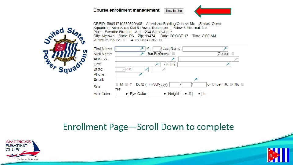 Enrollment Page—Scroll Down to complete 