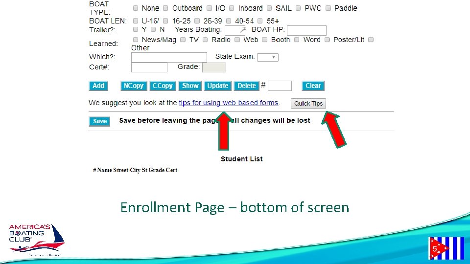 Enrollment Page – bottom of screen 