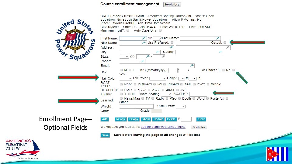 Enrollment Page-Optional Fields 