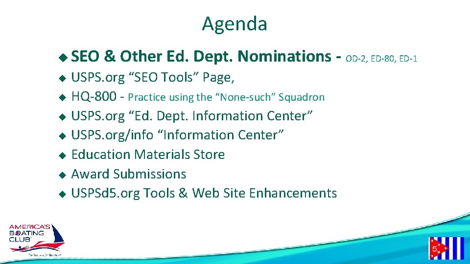 Agenda u SEO & Other Ed. Dept. Nominations - OD-2, ED-80, ED-1 USPS. org