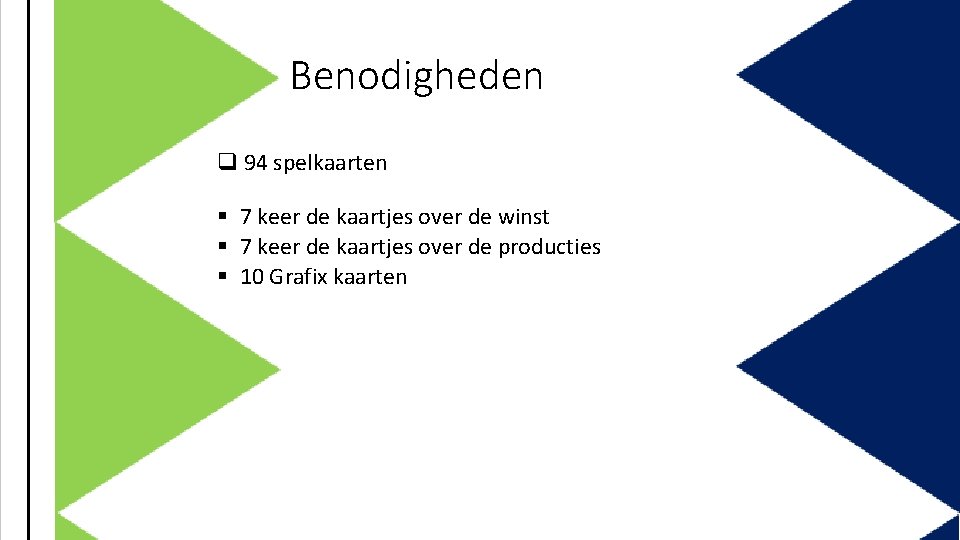 Benodigheden q 94 spelkaarten § 7 keer de kaartjes over de winst § 7