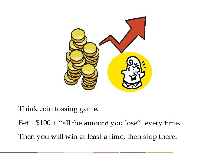 Think coin tossing game. Bet $100 + “all the amount you lose” every time.