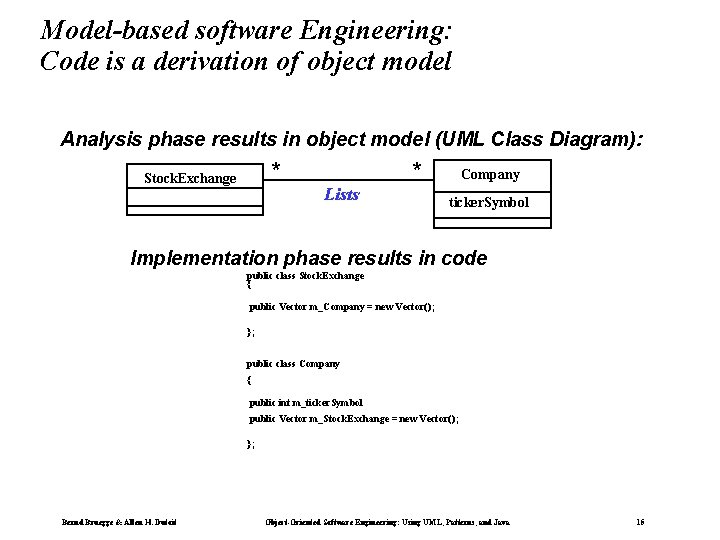 Model-based software Engineering: Code is a derivation of object model Analysis phase results in