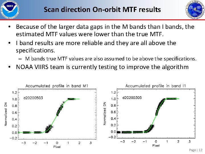 Scan direction On-orbit MTF results • Because of the larger data gaps in the