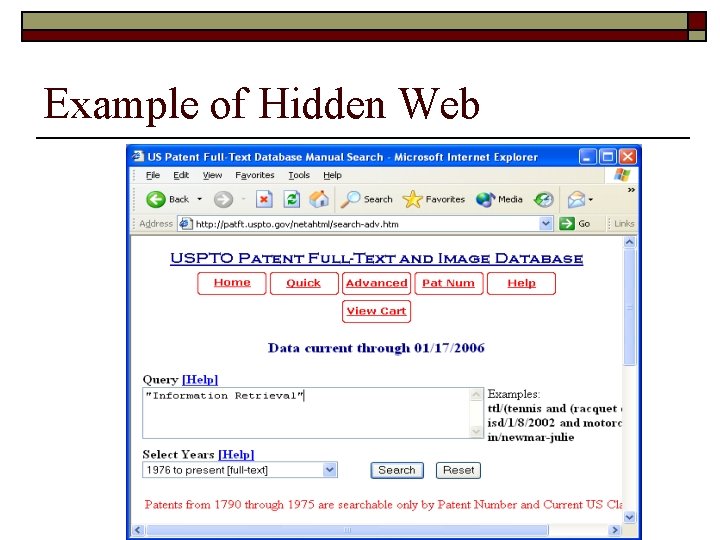 Example of Hidden Web 