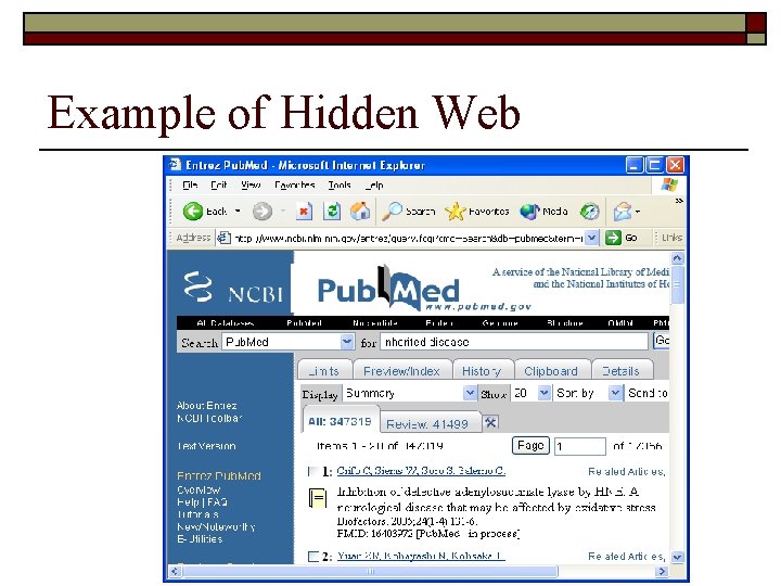 Example of Hidden Web 
