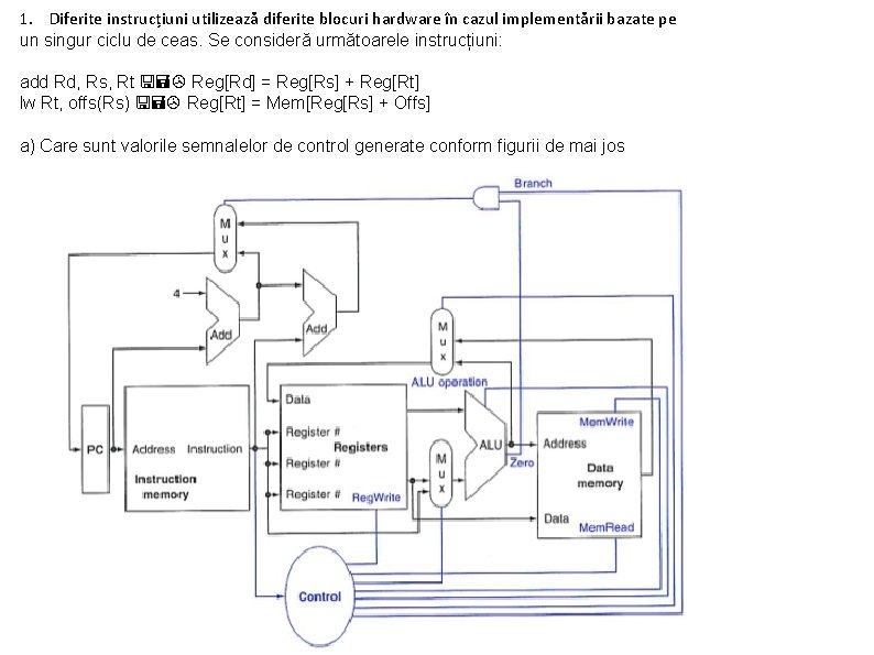 1. Diferite instrucțiuni utilizează diferite blocuri hardware în cazul implementării bazate pe un singur