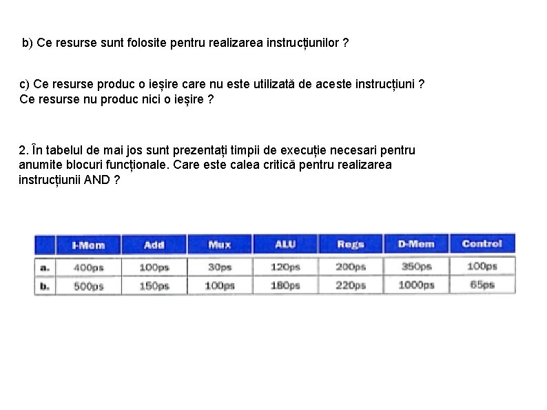 b) Ce resurse sunt folosite pentru realizarea instrucțiunilor ? c) Ce resurse produc o