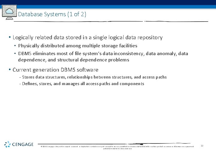 Database Systems (1 of 2) • Logically related data stored in a single logical Database Systems (1 of 2) • Logically related data stored in a single logical