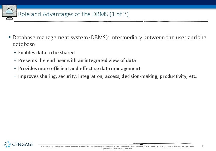 Role and Advantages of the DBMS (1 of 2) • Database management system (DBMS): Role and Advantages of the DBMS (1 of 2) • Database management system (DBMS):