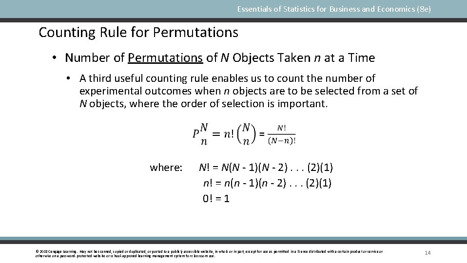 Essentials of Statistics for Business and Economics (8 e) Counting Rule for Permutations •