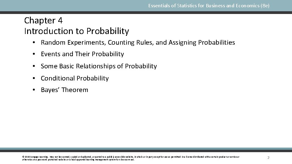 Essentials of Statistics for Business and Economics (8 e) Chapter 4 Introduction to Probability