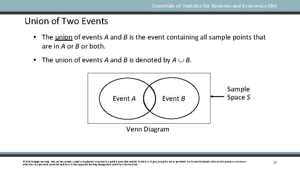 Essentials of Statistics for Business and Economics (8 e) Union of Two Events •