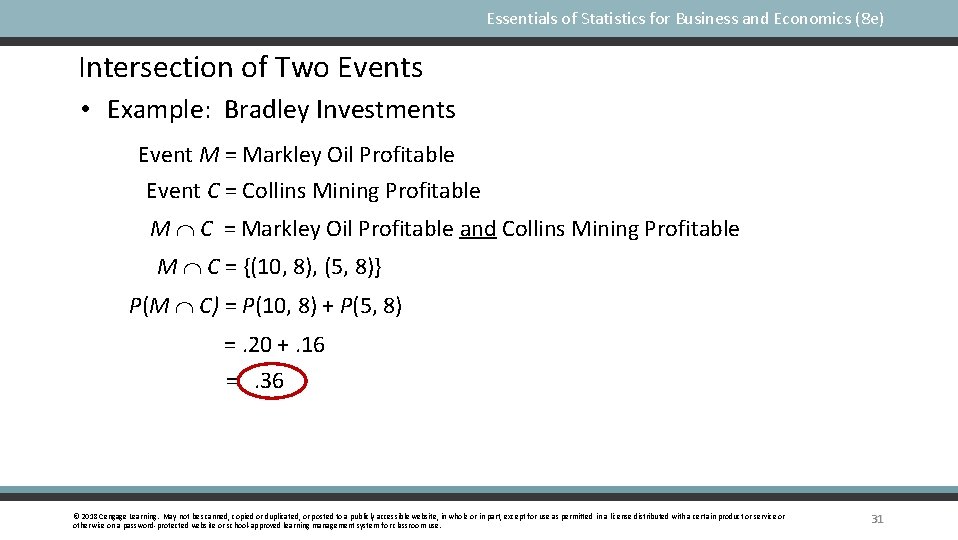 Essentials of Statistics for Business and Economics (8 e) Intersection of Two Events •