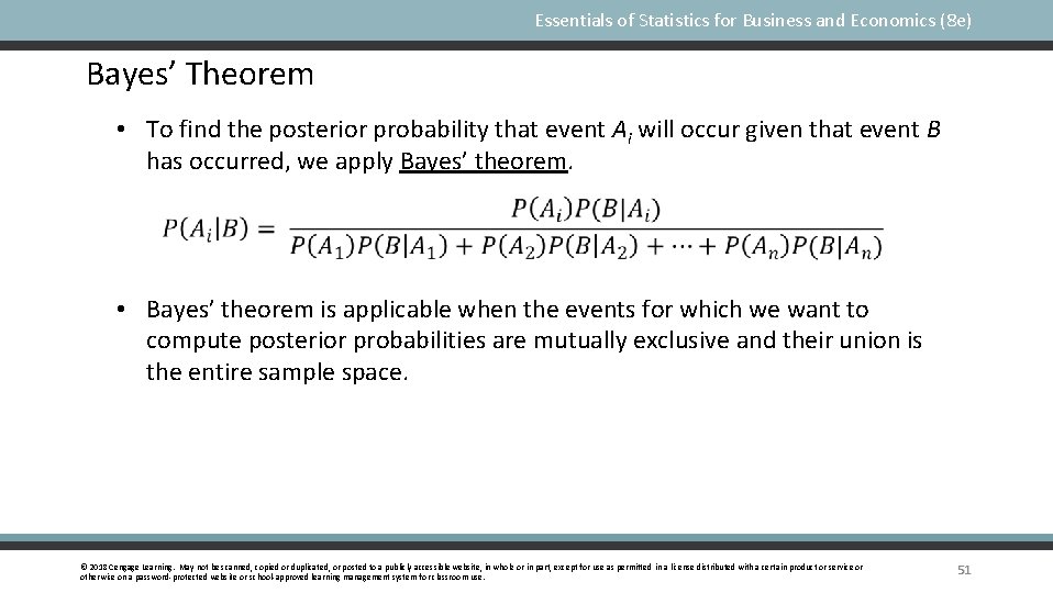 Essentials of Statistics for Business and Economics (8 e) Bayes’ Theorem • To find