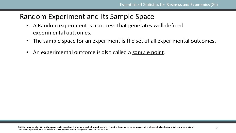 Essentials of Statistics for Business and Economics (8 e) Random Experiment and Its Sample