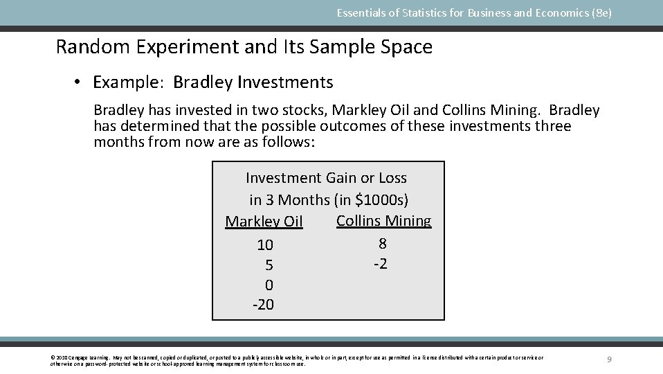 Essentials of Statistics for Business and Economics (8 e) Random Experiment and Its Sample