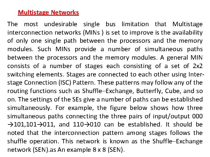 Multistage Networks The most undesirable single bus limitation that Multistage interconnection networks (MINs )