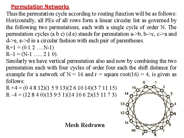 Permutation Networks Thus the permutation cycle according to routing function will be as follows: