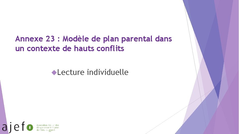 Annexe 23 : Modèle de plan parental dans un contexte de hauts conflits Lecture