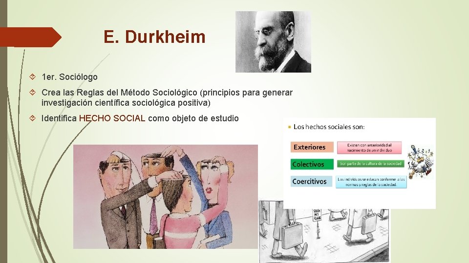 E. Durkheim 1 er. Sociólogo Crea las Reglas del Método Sociológico (principios para generar