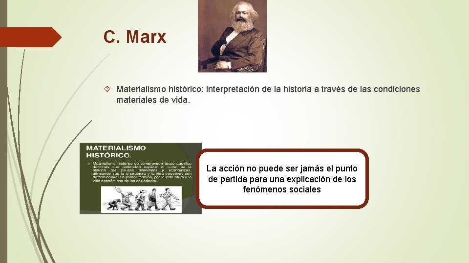 C. Marx Materialismo histórico: interpretación de la historia a través de las condiciones materiales