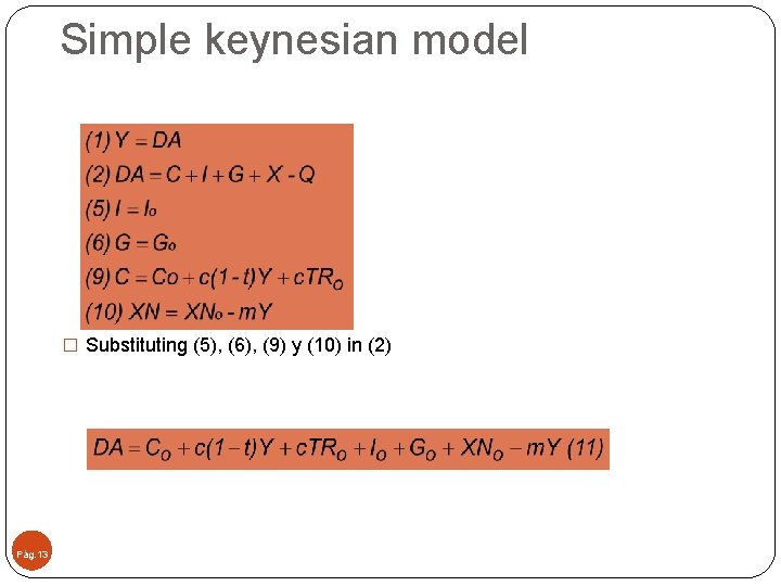 Simple keynesian model � Substituting (5), (6), (9) y (10) in (2) Pág. 13