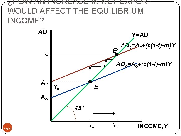 ¿HOW AN INCREASE IN NET EXPORT WOULD AFFECT THE EQUILIBRIUM INCOME? AD Y=AD E’