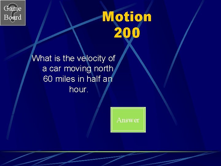 Game Board Motion 200 What is the velocity of a car moving north 60
