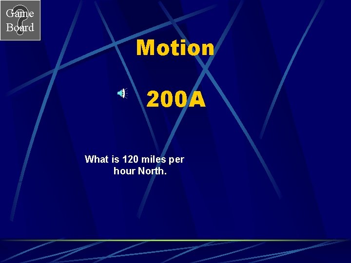 Game Board Motion 200 A What is 120 miles per hour North. 