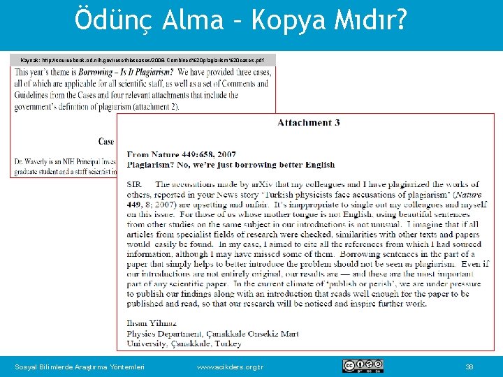 Ödünç Alma – Kopya Mıdır? Kaynak: http: //sourcebook. od. nih. gov/resethicscases/2008 -Combined%20 plagiarism%20 cases.