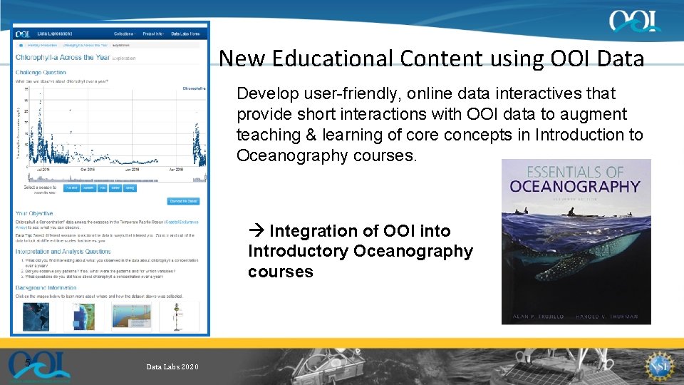 New Educational Content using OOI Data Develop user-friendly, online data interactives that provide short