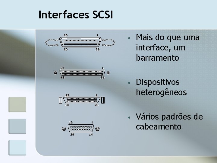 Interfaces SCSI • Mais do que uma interface, um barramento • Dispositivos heterogêneos •