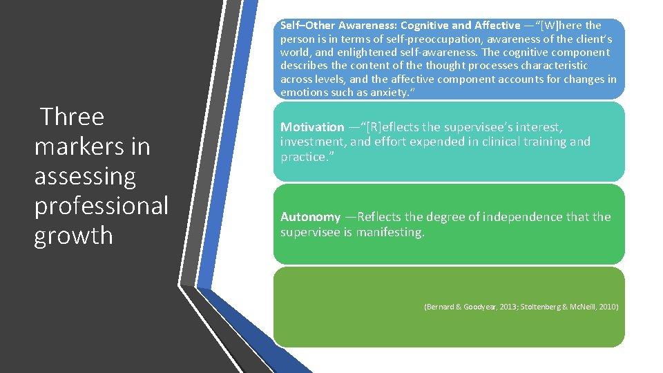 Three markers in assessing professional growth Self–Other Awareness: Cognitive and Affective —“[W]here the person