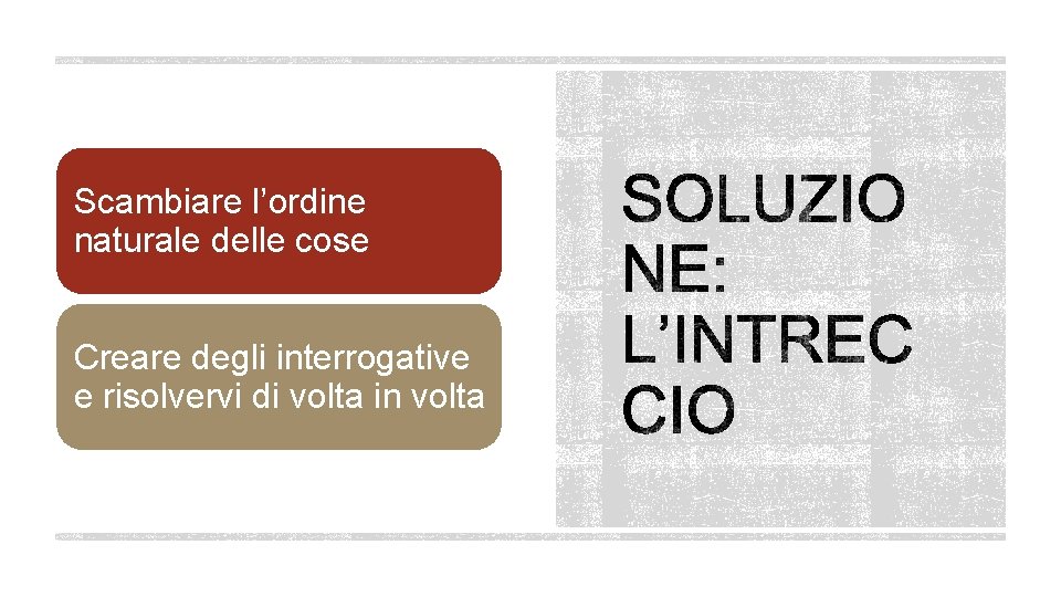 Scambiare l’ordine naturale delle cose Creare degli interrogative e risolvervi di volta in volta