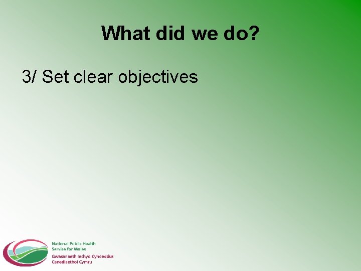 What did we do? 3/ Set clear objectives 