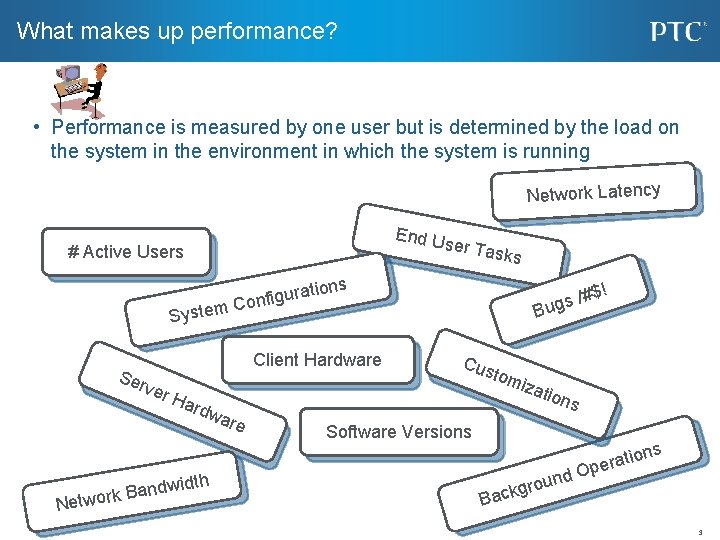 What makes up performance? • Performance is measured by one user but is determined