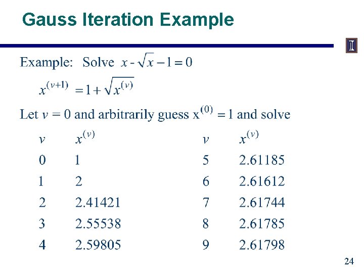 Gauss Iteration Example 24 