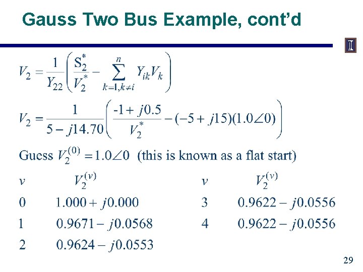Gauss Two Bus Example, cont’d 29 