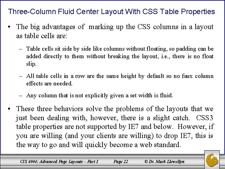 Three-Column Fluid Center Layout With CSS Table Properties • The big advantages of marking