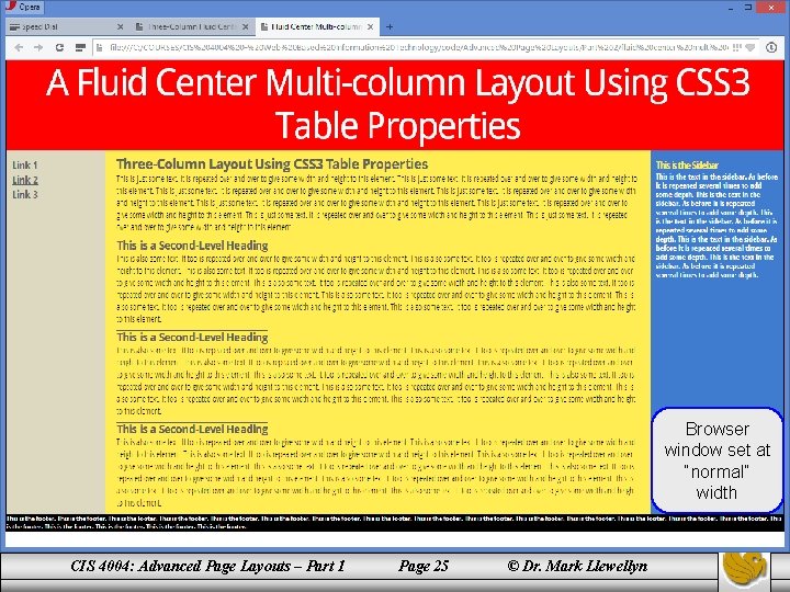 Browser window set at “normal” width CIS 4004: Advanced Page Layouts – Part 1