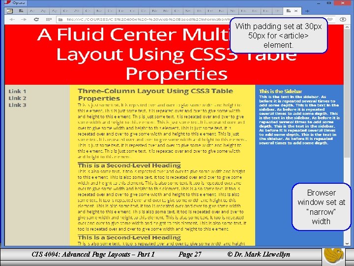 With padding set at 30 px 50 px for <article> element. Browser window set
