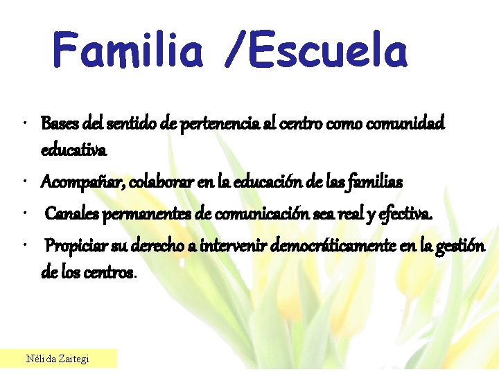 Familia /Escuela • Bases del sentido de pertenencia al centro comunidad educativa • Acompañar,