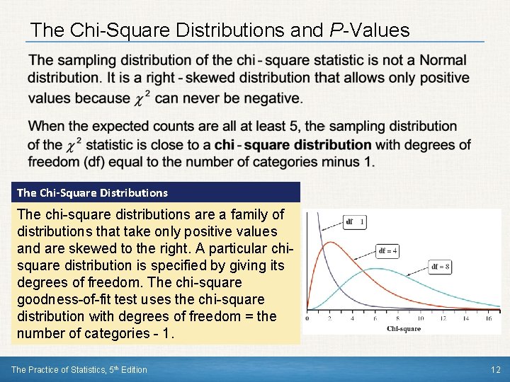 The Chi-Square Distributions and P-Values The Chi-Square Distributions The chi-square distributions are a family