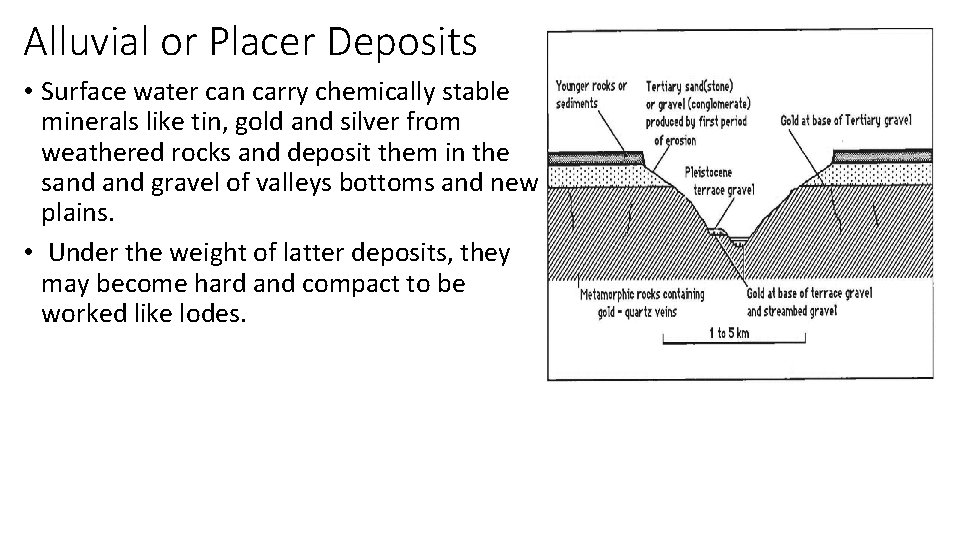 Alluvial or Placer Deposits • Surface water can carry chemically stable minerals like tin,