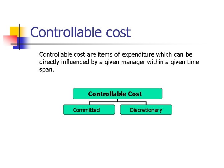 Controllable cost are items of expenditure which can be directly influenced by a given