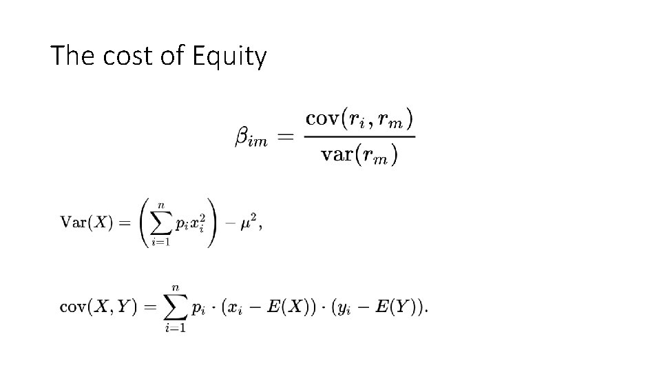 The cost of Equity 